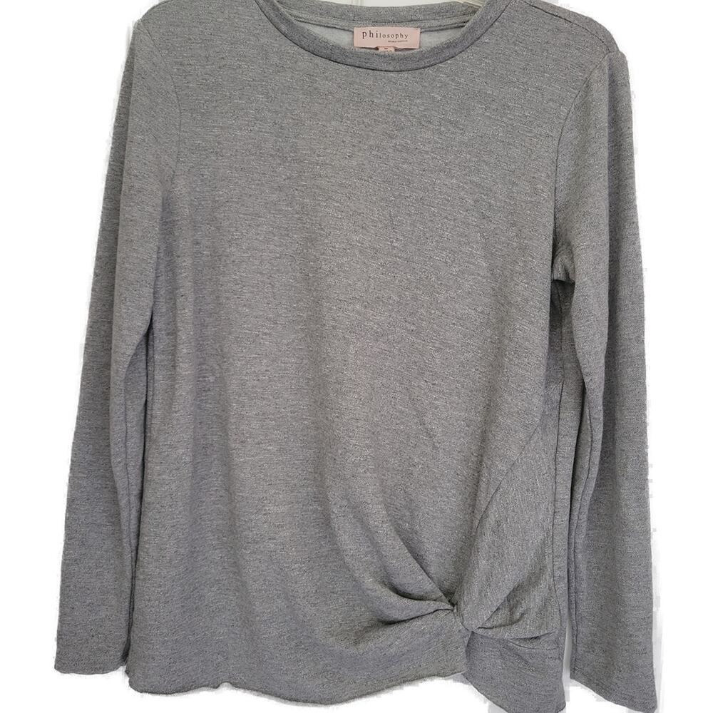 Philosophy Long Sleeve Shirt Womens Size M Gray Faux Tie Soft Jersey Knit Top